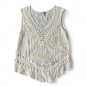 American Eagle Outfitters Cream Lace Trim Blouse